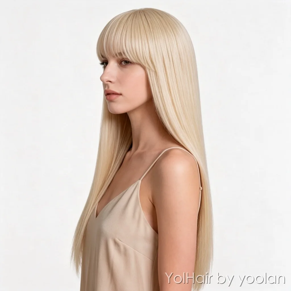 Long Straight Platinum Blonde Wigs with Side Bangs for Women Natural Synthetic Hair Wigs Heat Resistant Fiber Fake Hair for Dail