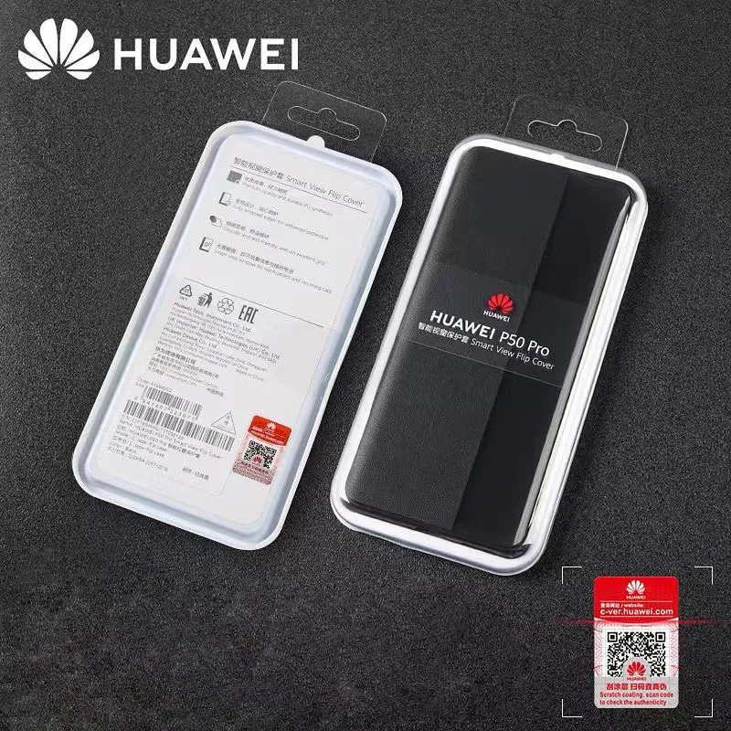 Original HUAWEI P50 Pro Smart View Flip Cover Smart Magnetic PU Scratch- and Wear-Resistant Surface Mobile Phone Case