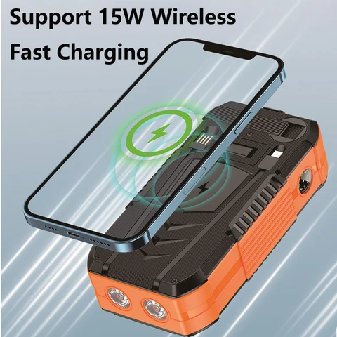 Солнечный Power Bank 40000 мАч с ручным динамо-генератором, беспроводной быстрой зарядкой, внешний аккумулятор 22.5 Вт, быстрое зарядное устройство для телефона и кемпинга