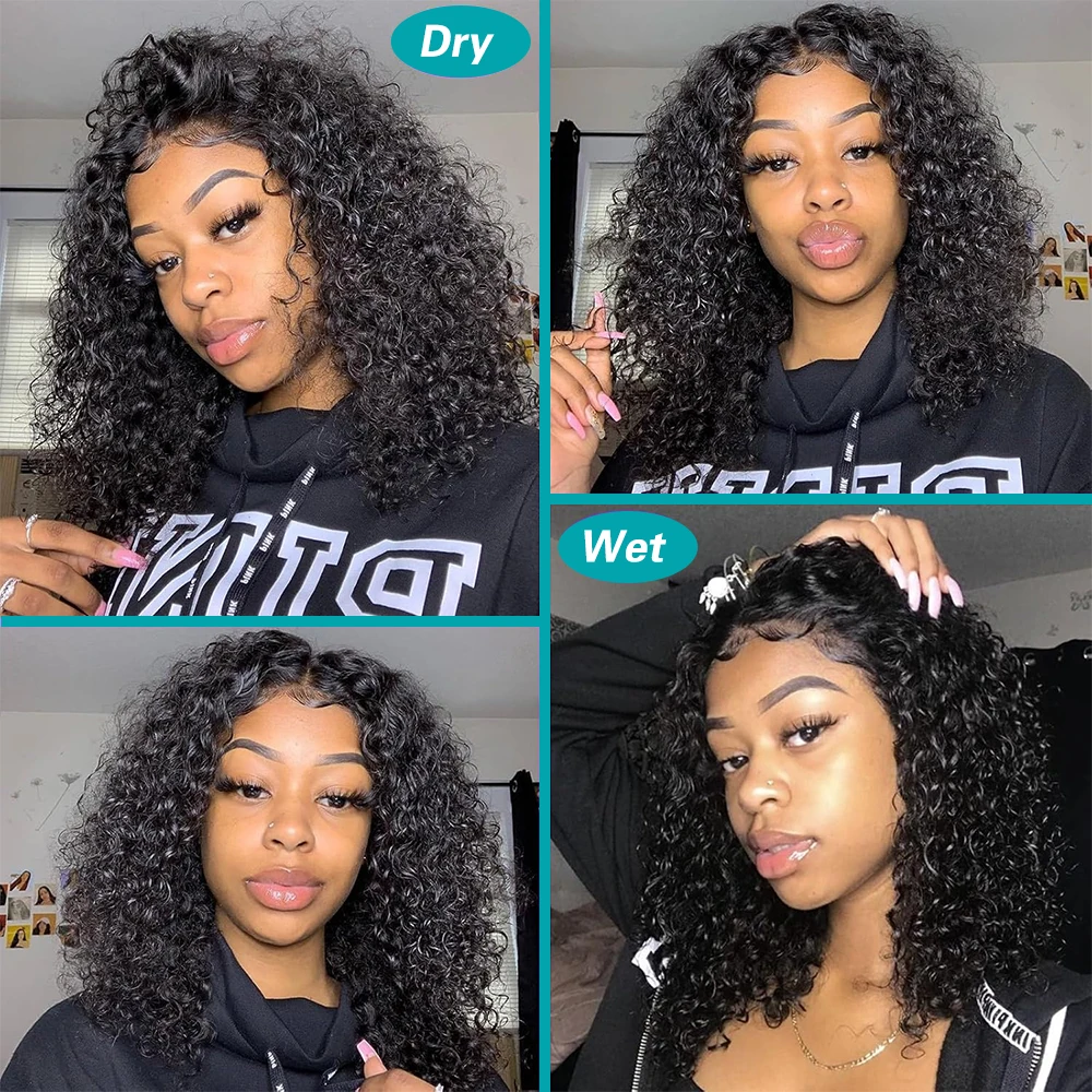 قصيرة بوب شعر مستعار مجعد الدانتيل أمامي خصلات الشعر المستعار الإنسان للنساء موجة عميقة 13x4 الدانتيل شعر مستعار أمامي شعر الإنسان قبل قطعها ريمي شعر مستعار متموج