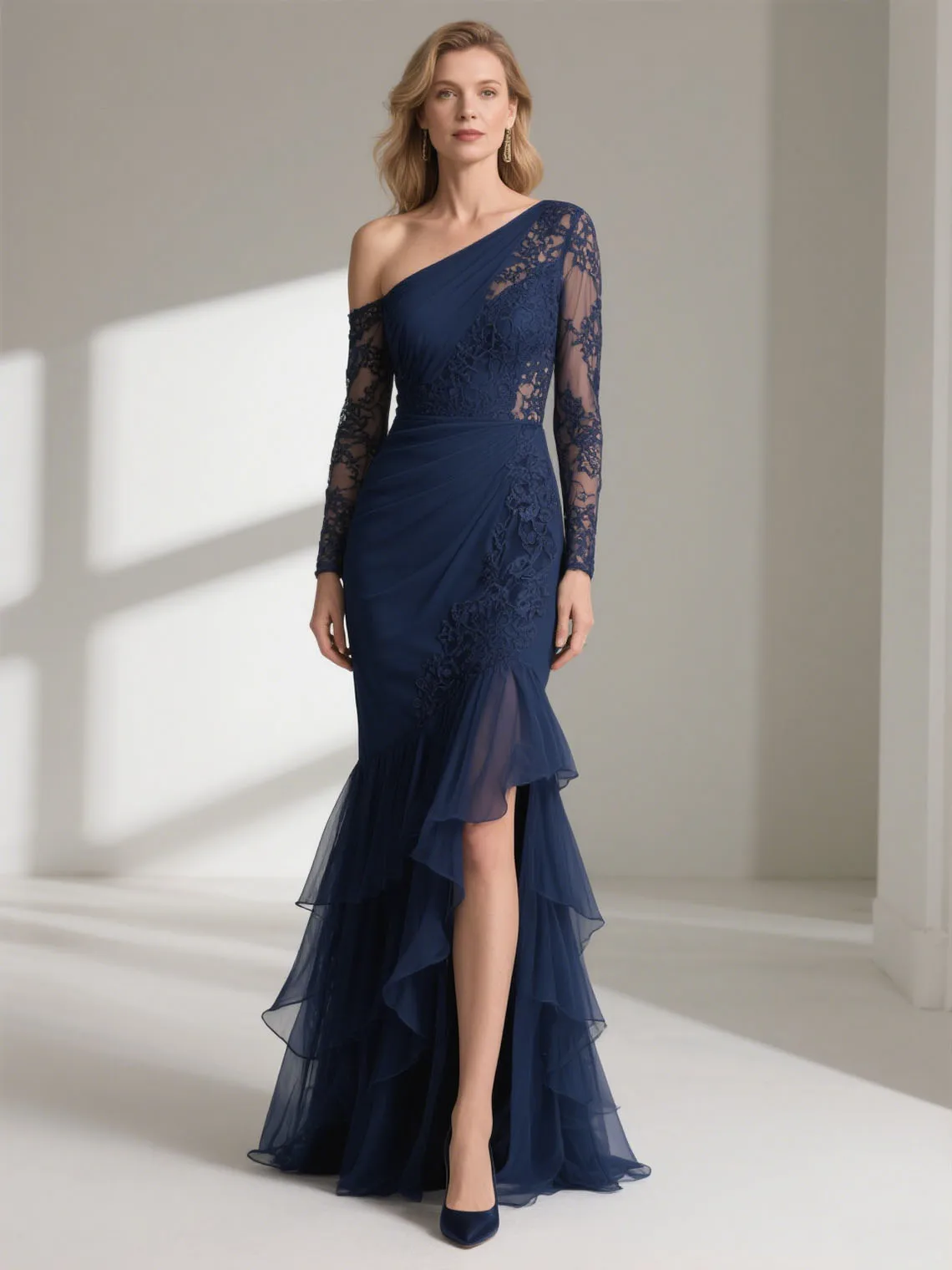 

Elegant One Shoulder Chiffon Mermaid Evening Dress Floor Length Appliques High Split Wedding Party Dresses 2025 Free Customized