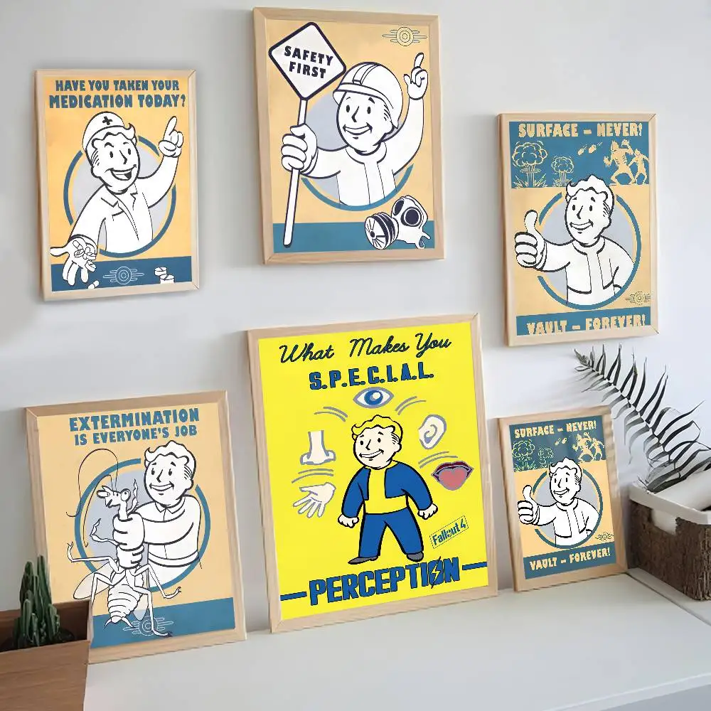 Game F-Fallouts Vault Boys DIY Sticky Poster Whitepaper Prints Posters Artwork Vintage Decorative Painting