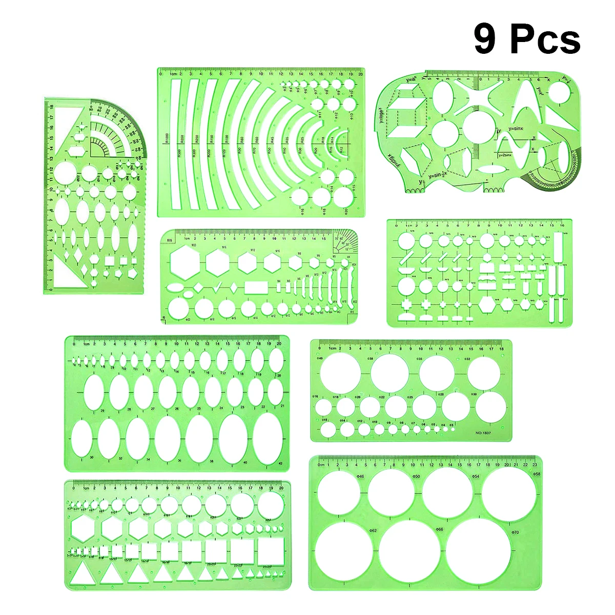 

9 Pieces Drawing Templates Measuring Rulers Architecture Kit Transparent ABS Geometric Patterns School Office Art Design