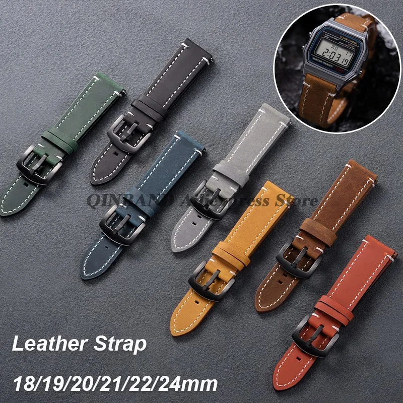 for Huawei Watch GT5/4/3/2 Retro Cowhide Watchband 18mm 19mm 20mm 21mm 22mm 24mm Vintage Leather Straps Universal Bracelets Belt