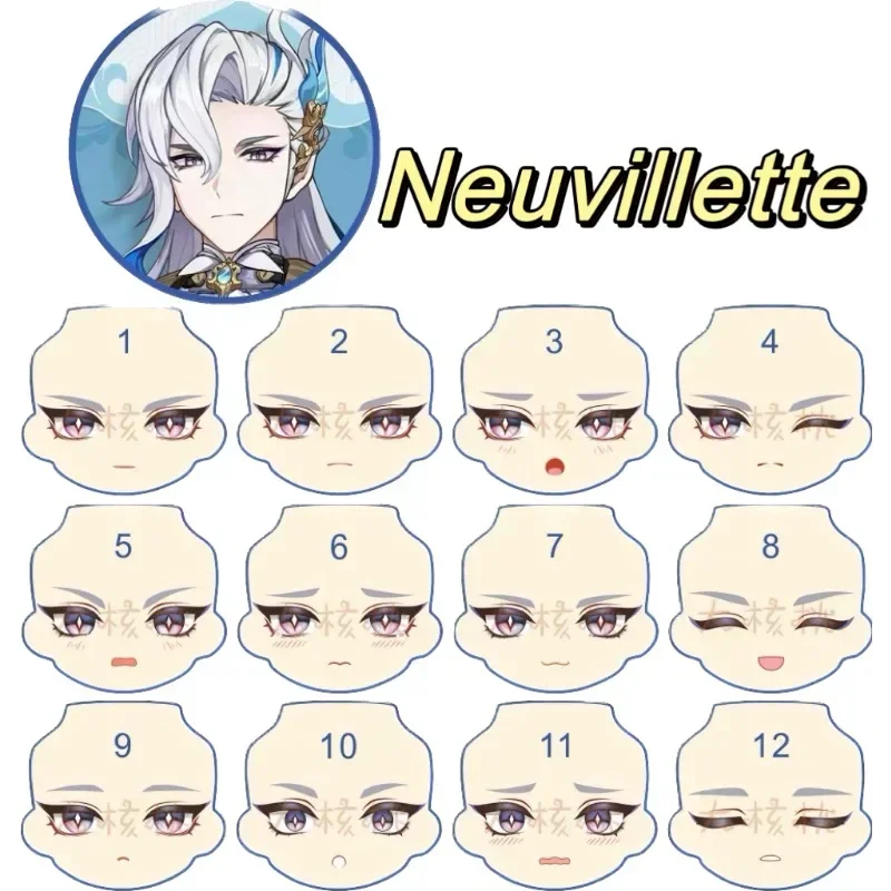 Neuvillette GSC Ob11 Face Doll Handmade Water Sticker Faceplates Anime Game Cosplay Toy Accessories