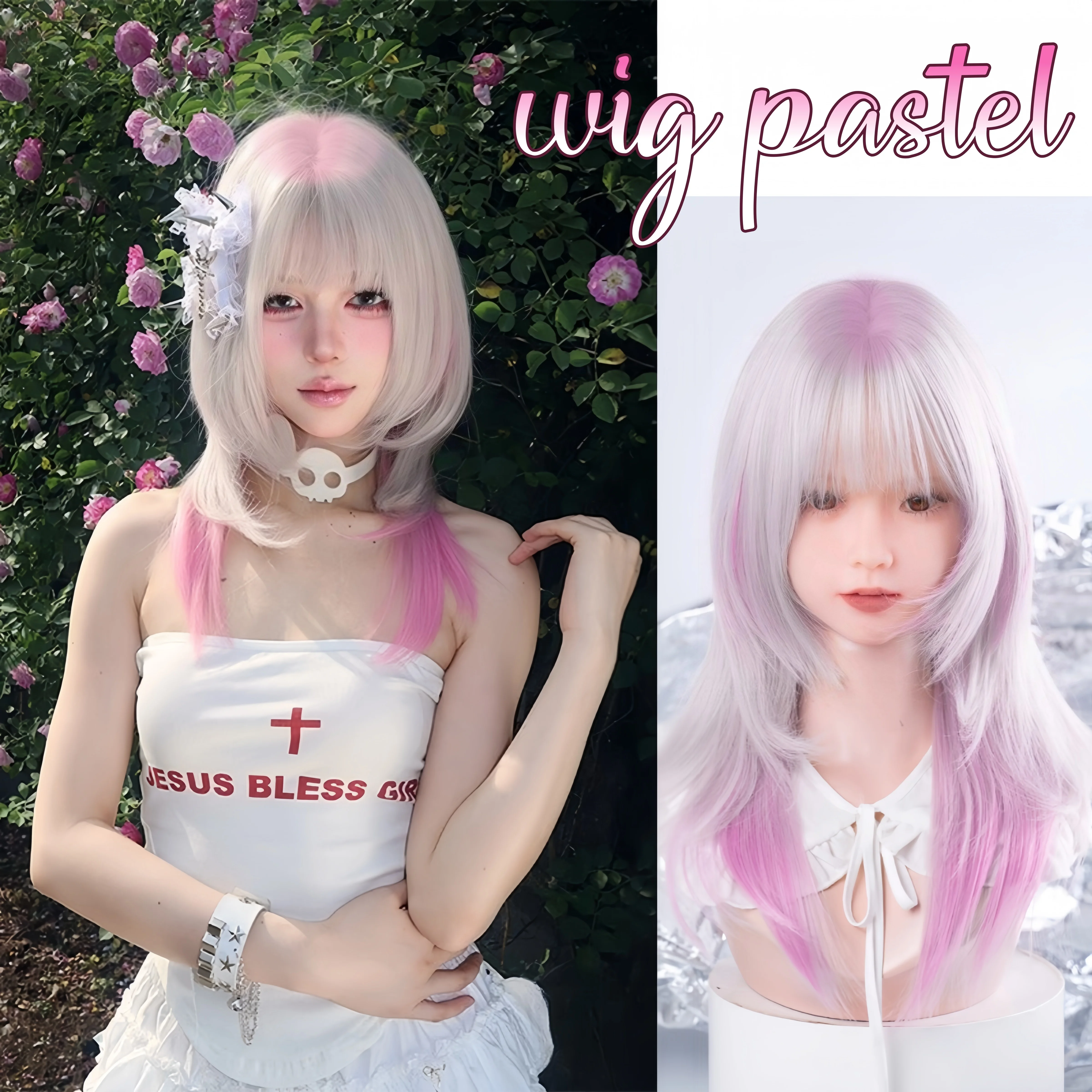 

Ashely Lolita Pink Wig Pastel 18inch Straight Wig for Women Sakura Princess Anime Wigs High Temperature Fibers Synthetic Wigs