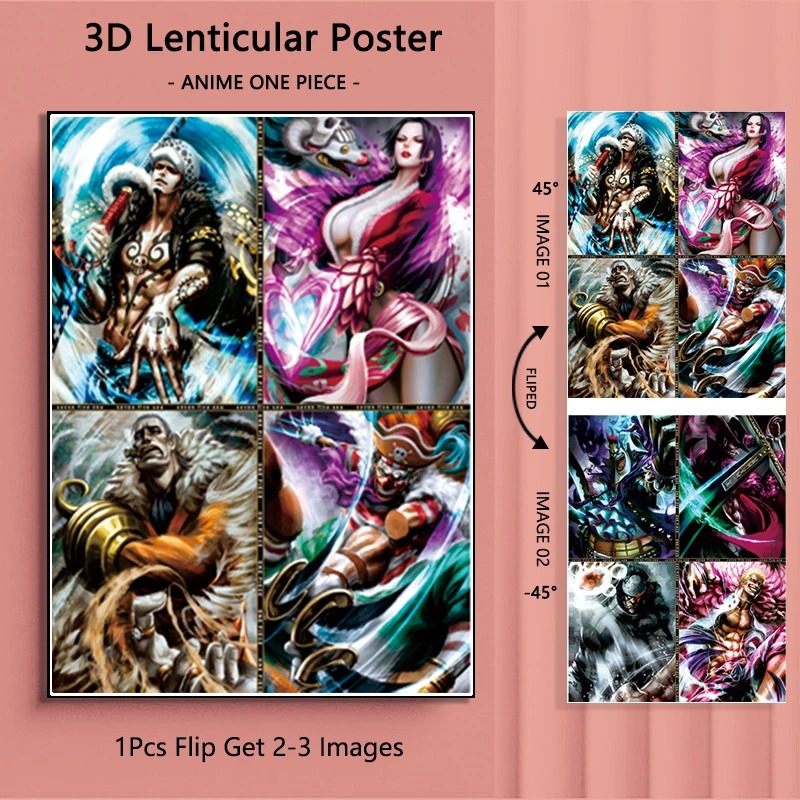 ONE PIECE 3D Transition Oka Shichibukai Lenticurlar Wall Sticker 3D Lenticurlar Flip Poster Anime Painting Home Decor Gift Toy