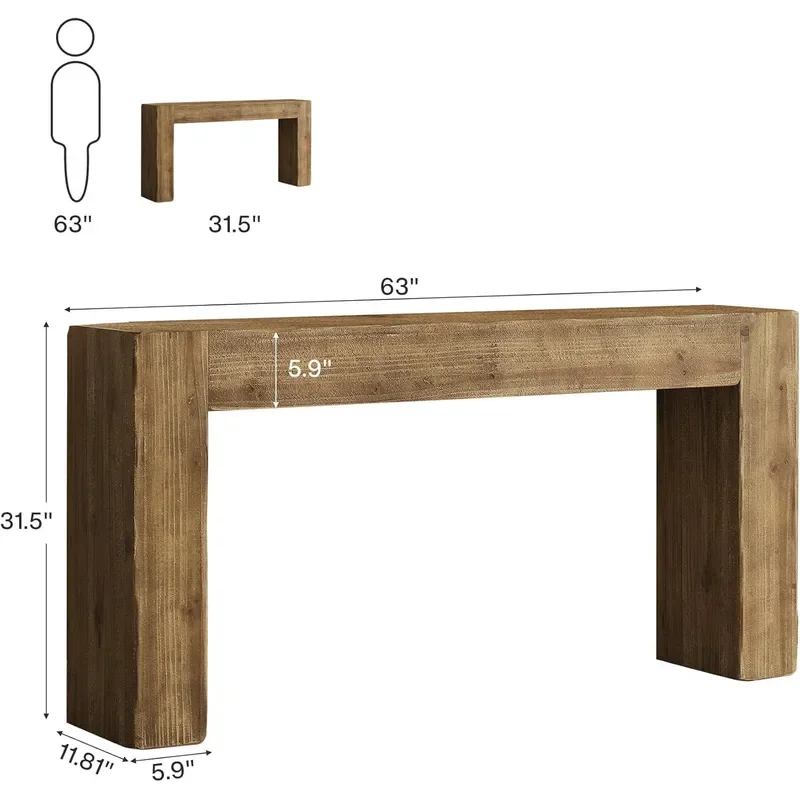63-Inch Solid Wood Console Sofa Table Farmhouse Long Entryway Table Behind Couch for Living Room Entrance Hallway Foyer Easy