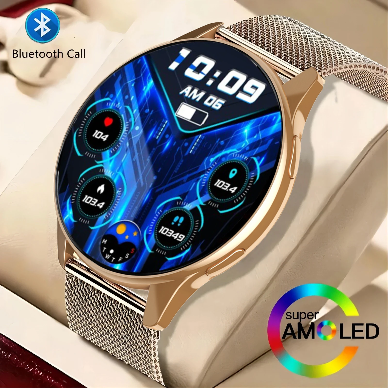 

Смарт-часы 2025 для женщин и мужчин, reloj hombre, круглые часы с AMOLED-дисплеем для мужчин, умные часы, подарок, Bluetooth, фитнес, спортивные часы