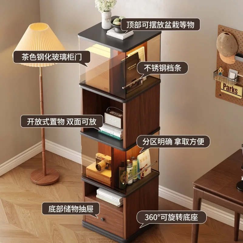 Bookshelf retro style medieval rotating floor-to-ceiling living room storage corner display cabinet storage corner bookcase