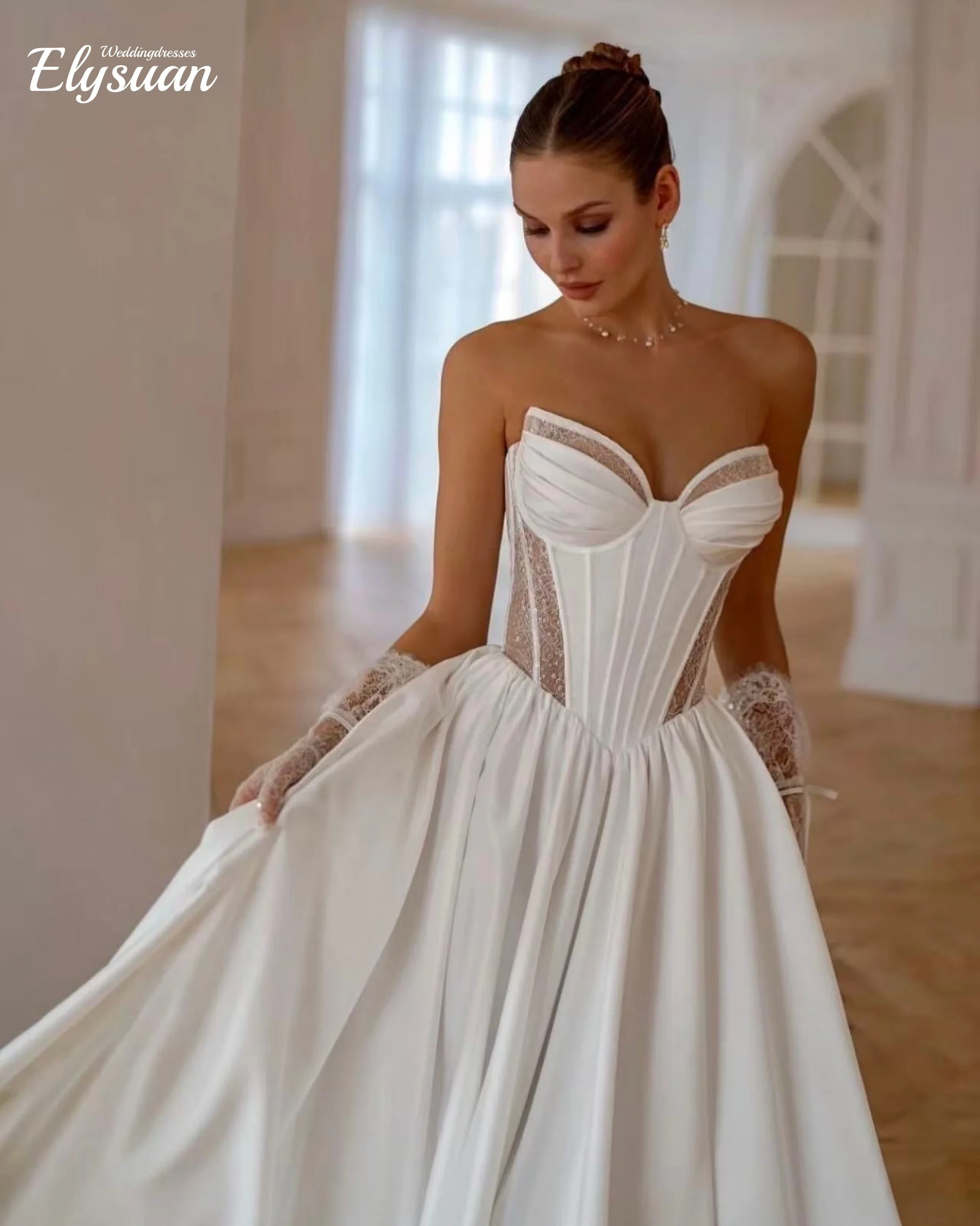 

Customized Muslim High Collar Long Sleeve Wedding Dress Luxury Beads Pearls Bridal Gown Ball Gowns For Bride