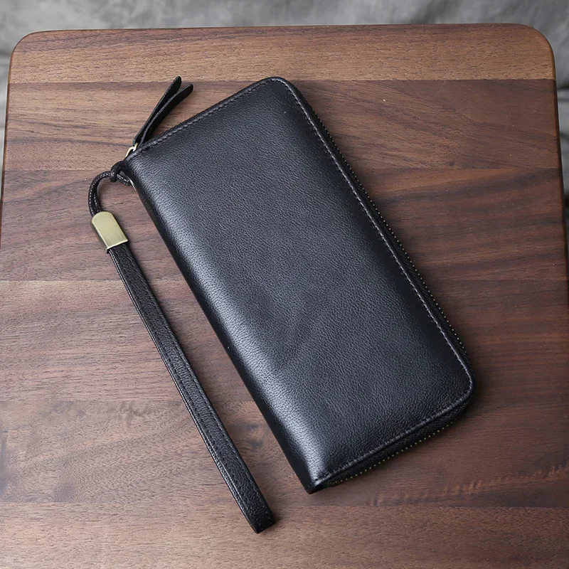 Cabeça camada de couro grande capacidade multifuncional bolsa casual horizontal zíper carteira saco cartão couro genuíno carteira longa