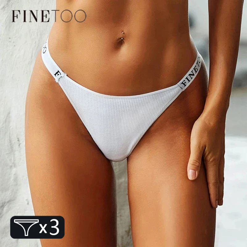 FINETOO 3PCS Cotton Panties Women Soft Bikini Underwear Female Comfortable Thongs M-XL Sexy Letter Underpants Girls G-Strings