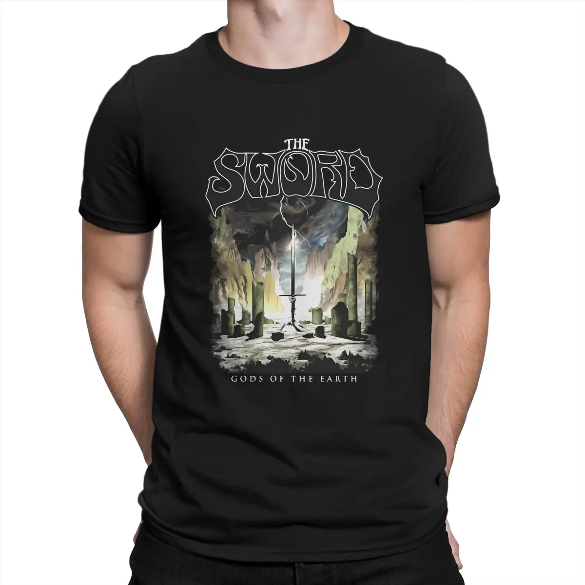 

Vintage Rock T-Shirt Men Crewneck Pure Cotton T Shirts The Sword Band Short Sleeve Tee Shirt Printing Clothing