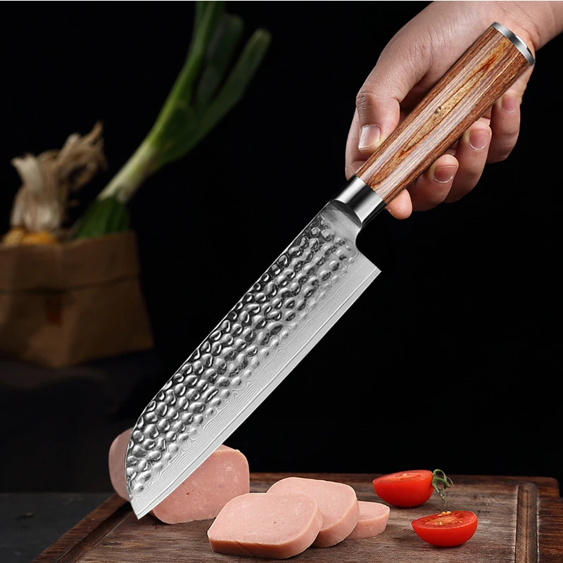 1-5pcs Damascus Kitchen Knife Set Hammer Pattern Chef Knife High Hardness Meat Cleaver Household Bread Knife Fruit Knife