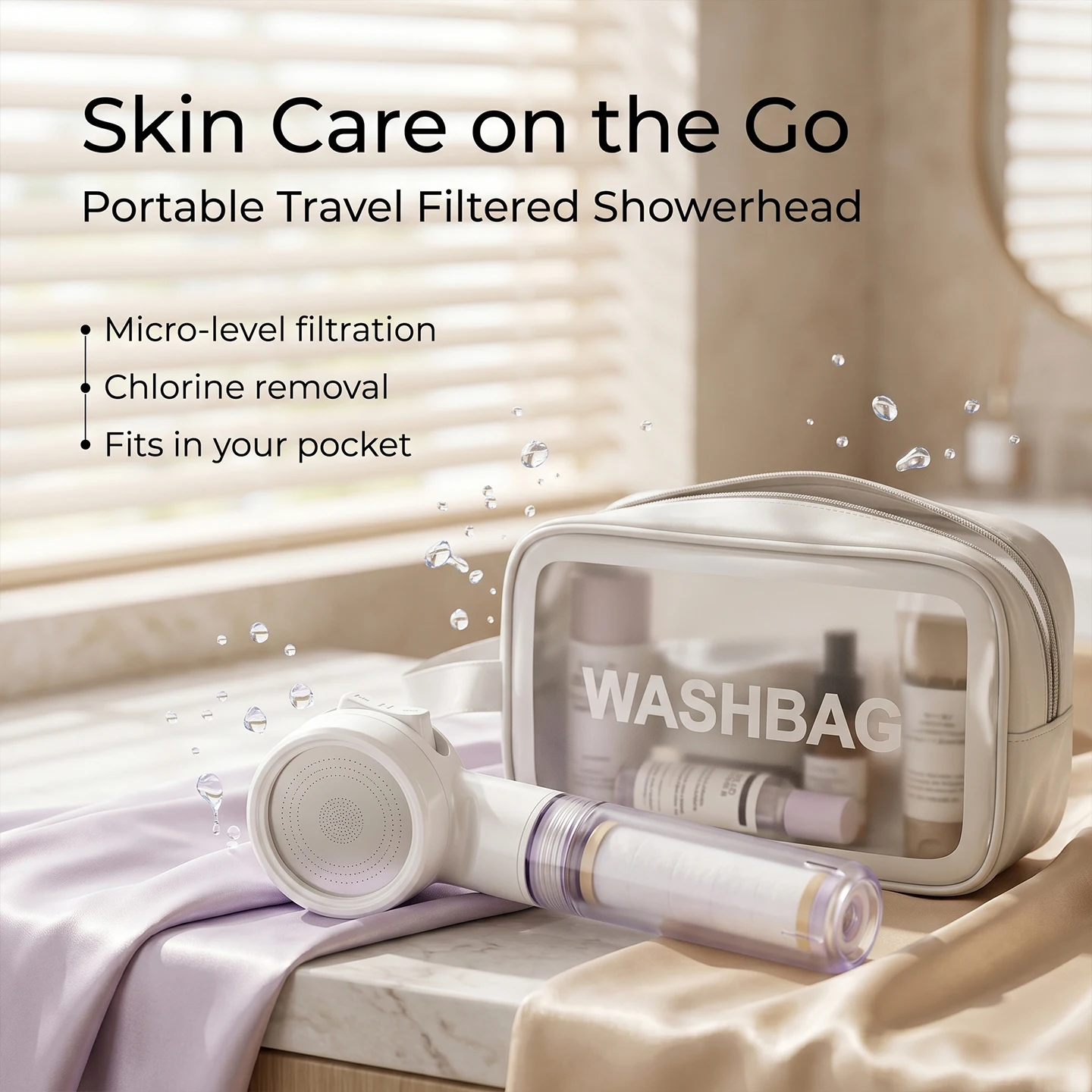 Portable Travel Shower Head 3 Mode Filter Water Softener Skin Care Compact Lightweight Handheld Sprayer Hard Water Purifier