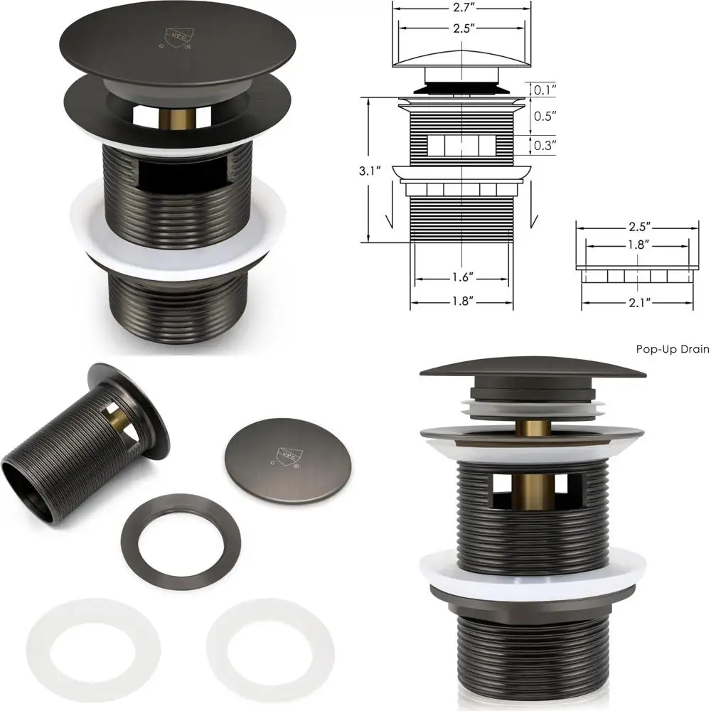 

Freestanding Bathtub Drain with Pop-up Stopper, Space Gray, Certified, Modern Bathroom Fixture for Tub