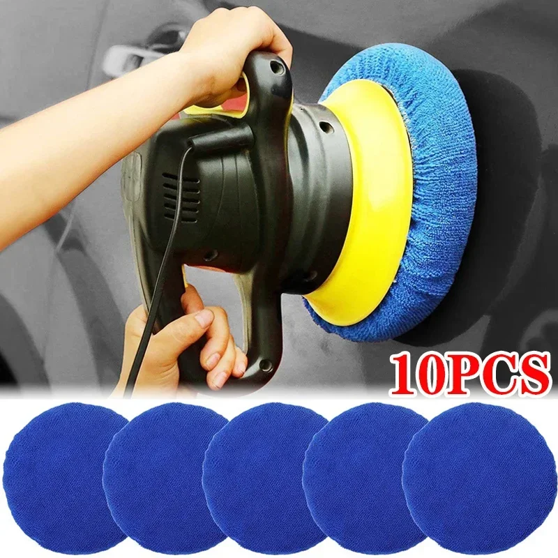 5-10inches Car Microfiber Polisher Pad Wash Buffer Waxing Sleeve Bonnet Polishing Hood for House Auto Cleaning Accessories 10PCS