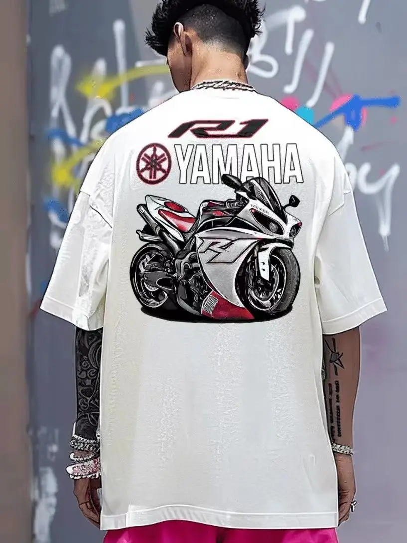 

New motorcycle t-shirt men Yamaha motorcycle pattern short sleeved racing t-shirt men's white outfit