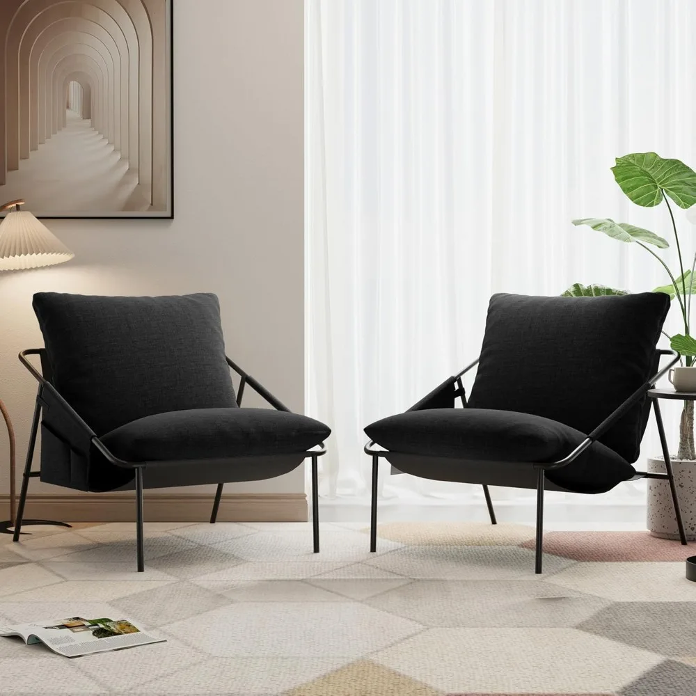 

Accent Chair 4PCS, Modern Metal Frame Living Room Chairs with Side Pockets, Chaise Lounge Chair Indoor, ComfyVanity Chair