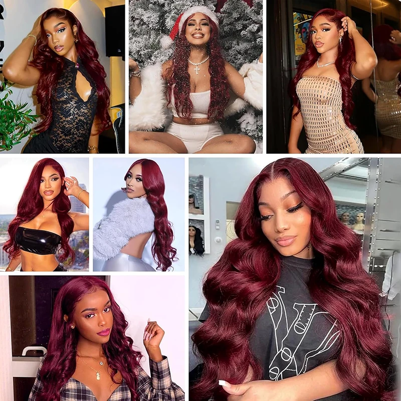 Burgundy Bundles 99J Body Wave Human Hair Bundles 1/3/4 Pcs Hair Extensions Red Colored Brazilian Body Weave Bundles For Women image 6