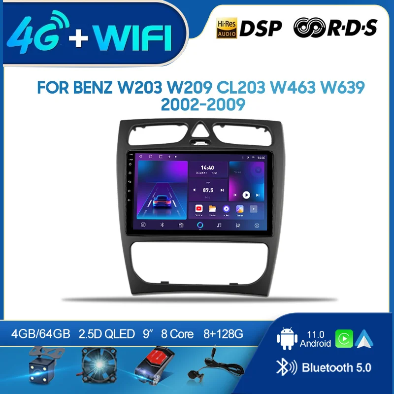 QSZN For Benz W203 W209 CL203 W463 W639 02-09 2din Android 12.0 Car Radio Multimedia Video Player GPS Navigation 4G Carplay Head