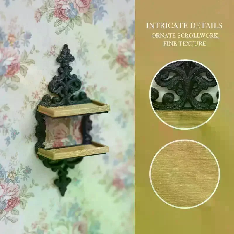 1 piece of 1/12 scale miniature wall decoration retro decoration rack and flower basket wall mounted storage rack