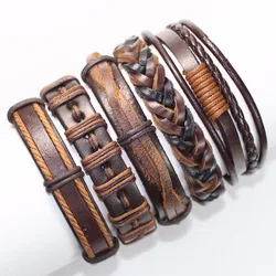 Wholesale 5Pcs/lot Fashion Leather Bracelet Men Multilayer Braid Bracelets & Bangles Wrap Bracelet Women Punk Casual Men Jewelry