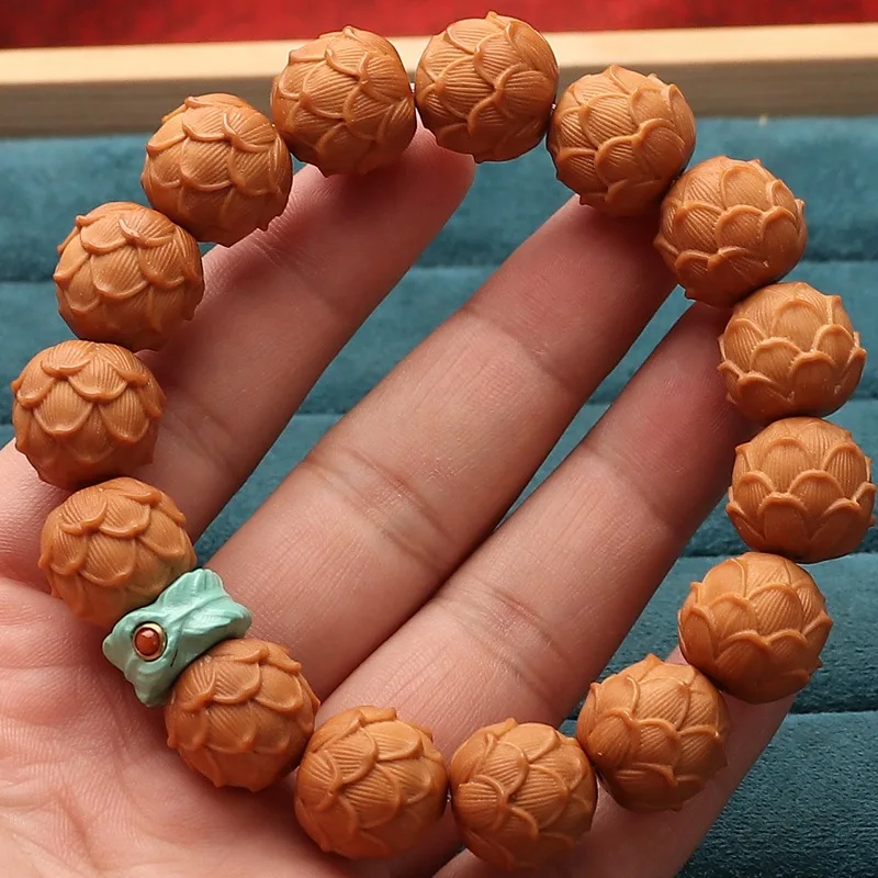 Natural Authentic Monkey Walnut CarvedGood Luck Rosary Bracelet Peach Pit Finished for Men and Women