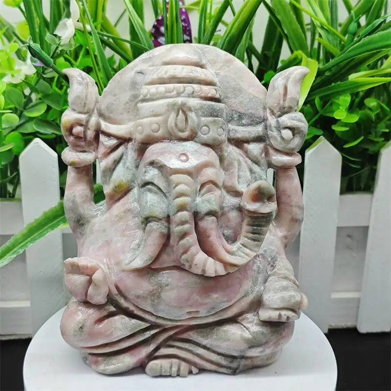 Natural Amazonite Ganesha Carving Reiki Healing Fengshui Stone Gift Home Office Decoration Gift 1PCS