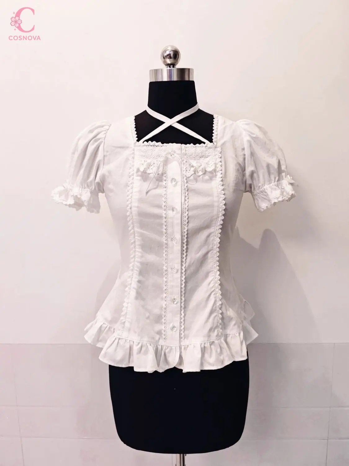 

Sweet Lolita Lace Tie Puff Sleeve Summer Ruffle 2 Pieces Set Women Bow Brooch Lace Shirt Shorts Set Female Kawaii Daily Clothes