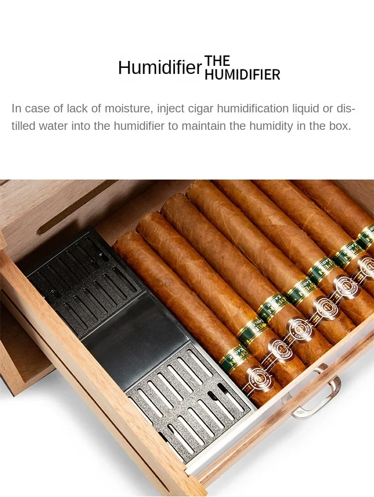 Large-capacity three-layer drawer cigar cabinet piano lacquer fir professional cigar moisturizing box with hygrometer