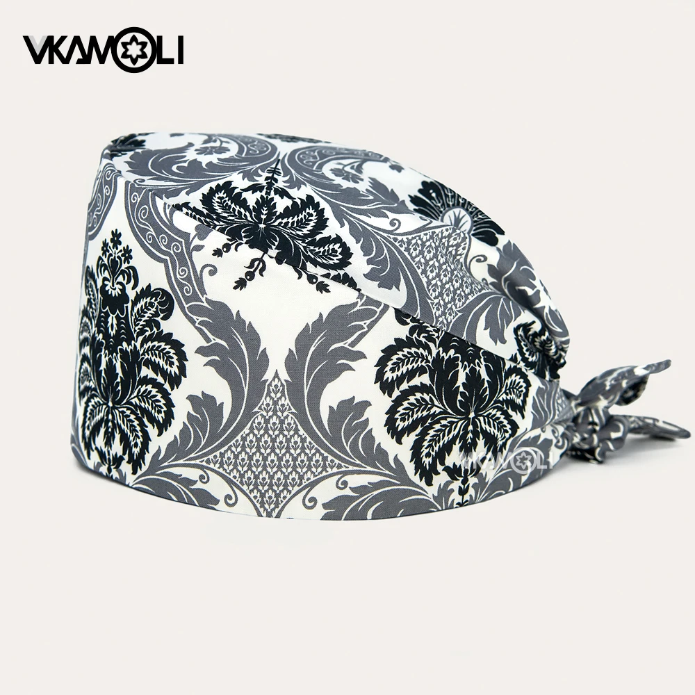 Unisex cotton adjustable scrub hat Floral printing scrubs caps Tieback Elastic pet grooming hats working cap beauty salon hat