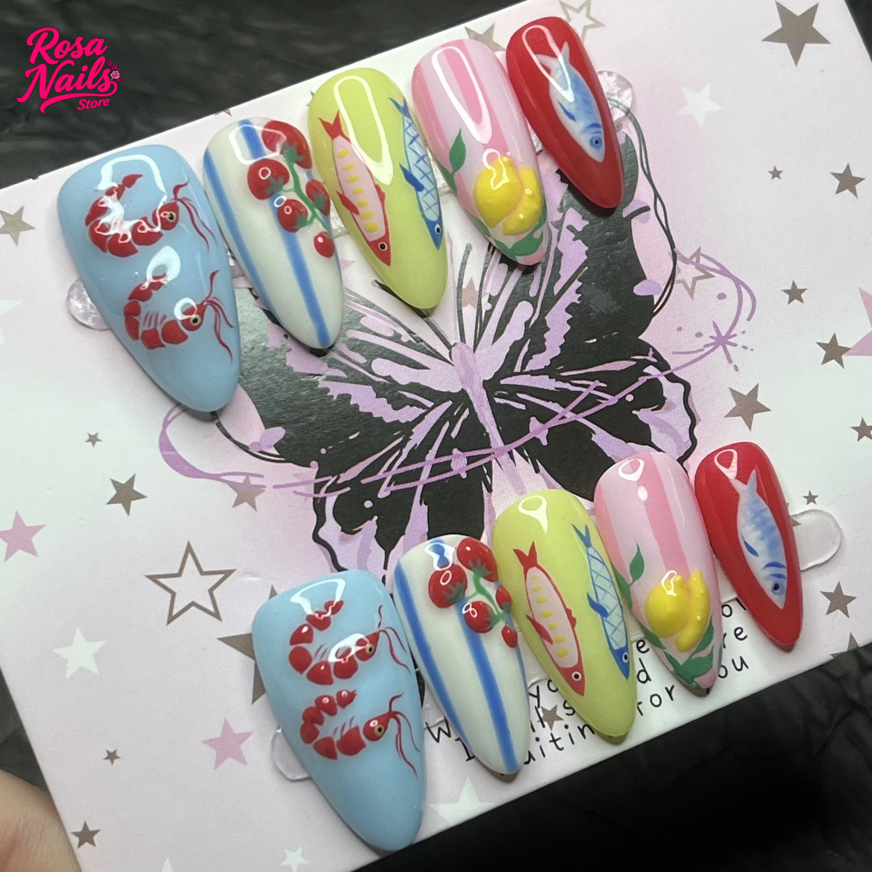 

10pcs Handmade Press on Nails Summer Nail Art Almond Y2k Press ons Acrylic Presson Vacation Holiday Hand Painted Pressons Nails