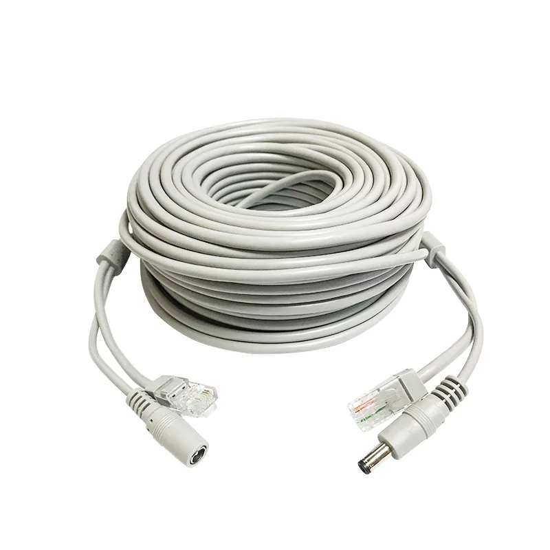 5M/10M/20M/30M Optional 2.1mm/5.5mm Jack RJ45 + DC Power Extension Ethernet CCTV Cable for IP Cameras NVR System