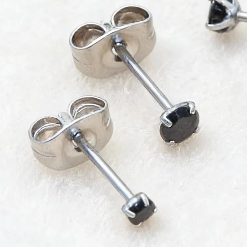 Stainless Steel 4-Prong Black Cubic Zirconia Earrings Studs Hypoallergenic Ear Cartilage with Needle 0.8mm Backs - Hot Sale