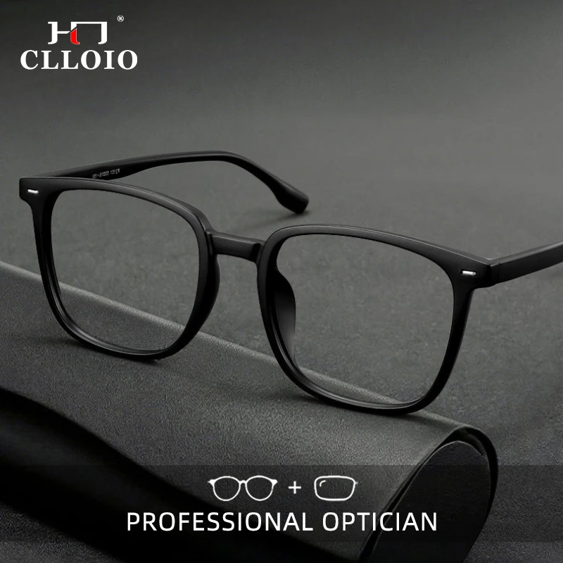 

CLLOIO Fashion Casual Style Reading Glasses TR90 Square Frame Titanium Temple Anti Blue Light Progressive Prescription Eyewear