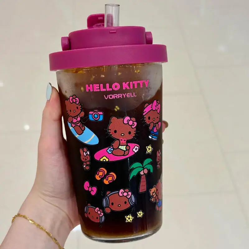 

710Ml Sanrio Hello Kitty Water Cup Straw Cup Portable Coffee Milk Cup Kt Cat Large-Hole Straw Cup Christmas Halloween Gifts