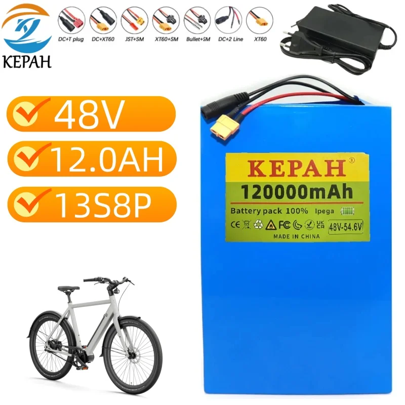 100% New 48V 120Ah 13s8p Lithium Battery Pack 48v 120000mAh 2000W Citycoco for Motorcycle, Scooter, Bicycle Built in 50A BMS