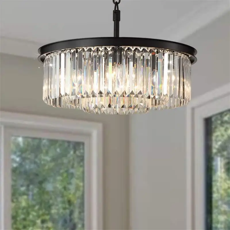 

American Retro Gold Black Metal E14 Led Pendant Lights Chain Hanging Lustre K9 Crystal Suspension Lamp Loft Led Lamp Fixtures