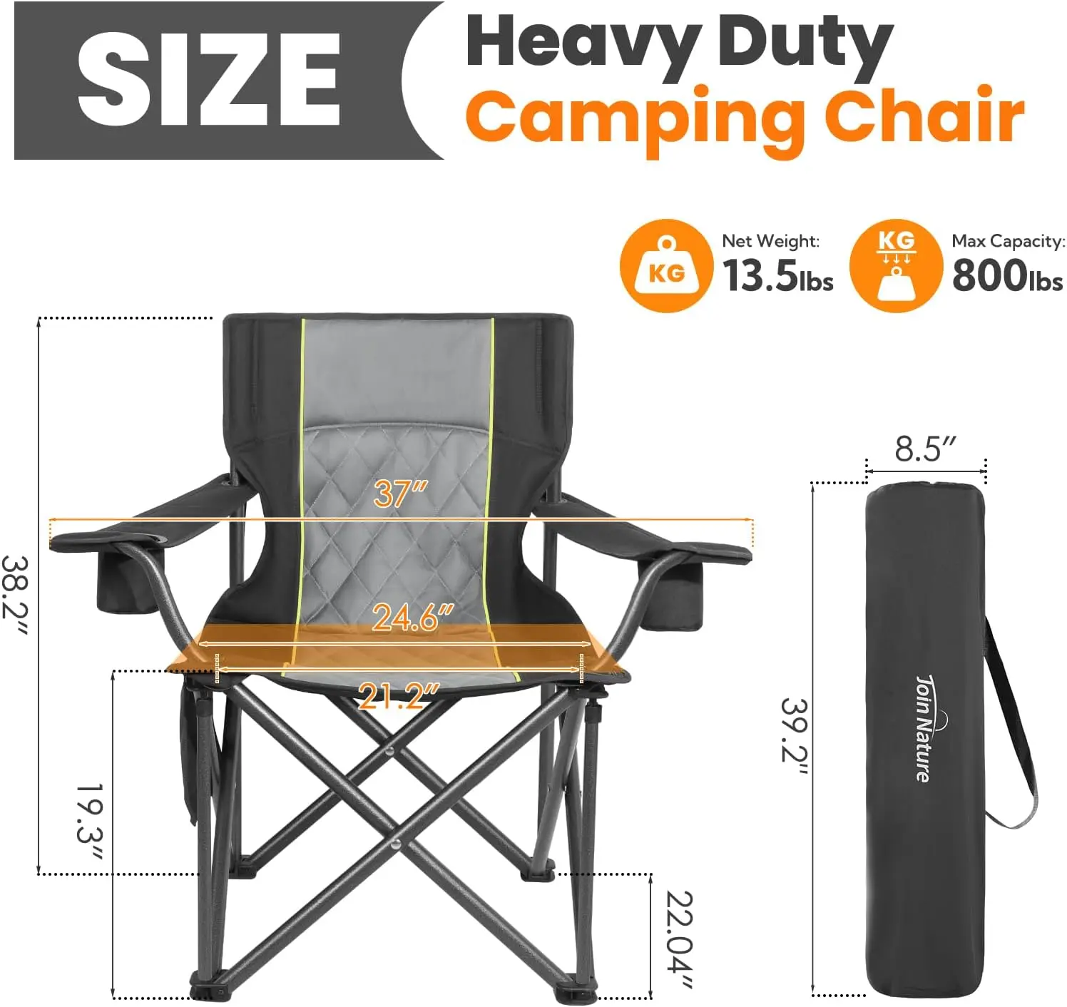 Heavy Duty Camping Chairs for Adults Support 800lbs Folding King Kong Camping Chair for Outside with Full Padded and Pocket,Spo