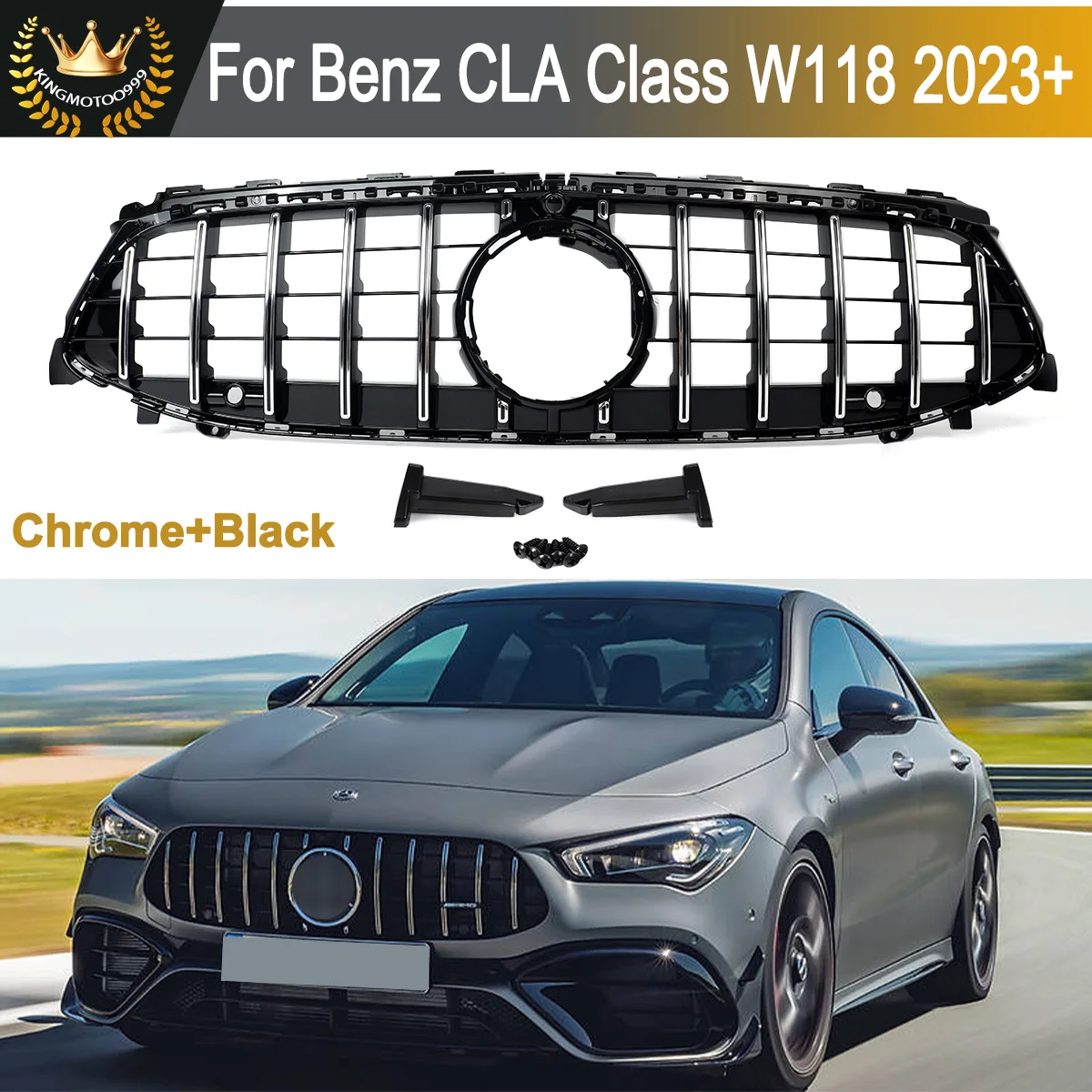 

For Mercedes-Benz CLA Class W118 2023-2025 Silver GT Style Front Bumper Grille