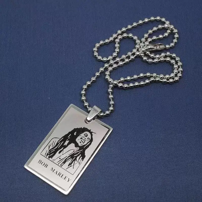 Hip-Hop Reggae Bob Marley Pendant Necklace Stainless Steel Chain Jewelry for Men Women Party Gift