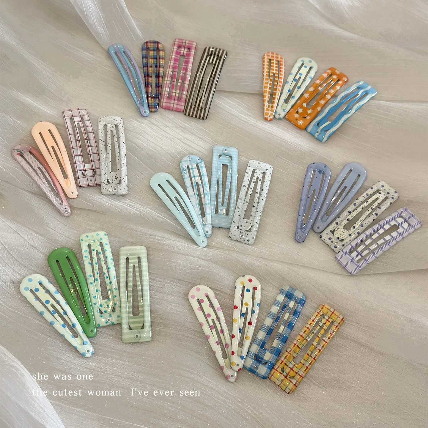 4PCS Metal BB Hair Clips Plaid Polka Dot Printed Hairpins Girls Hair Barrettes Multicolor Candy Side Hair Pins Hair Accessories