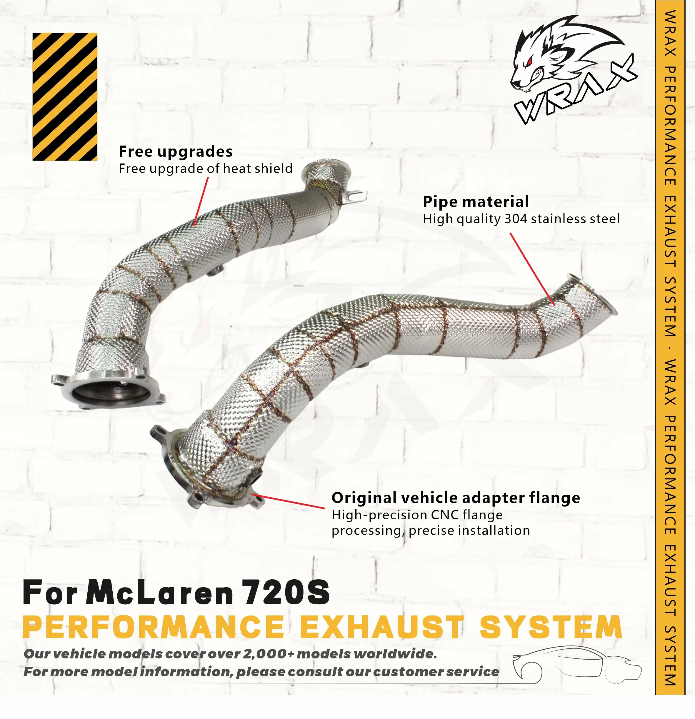 

WRAX Stainless Steel Catless Downpipe with Heat Shield for McLaren 720S Performance Upgrade Exhaust System