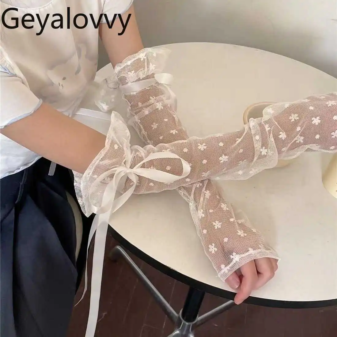 Papillon in pizzo stile giapponese Y2K Maniche per braccio di protezione solare Lolita Dolce ragazza carina JK Accessori per maniche lunghe estive alla moda