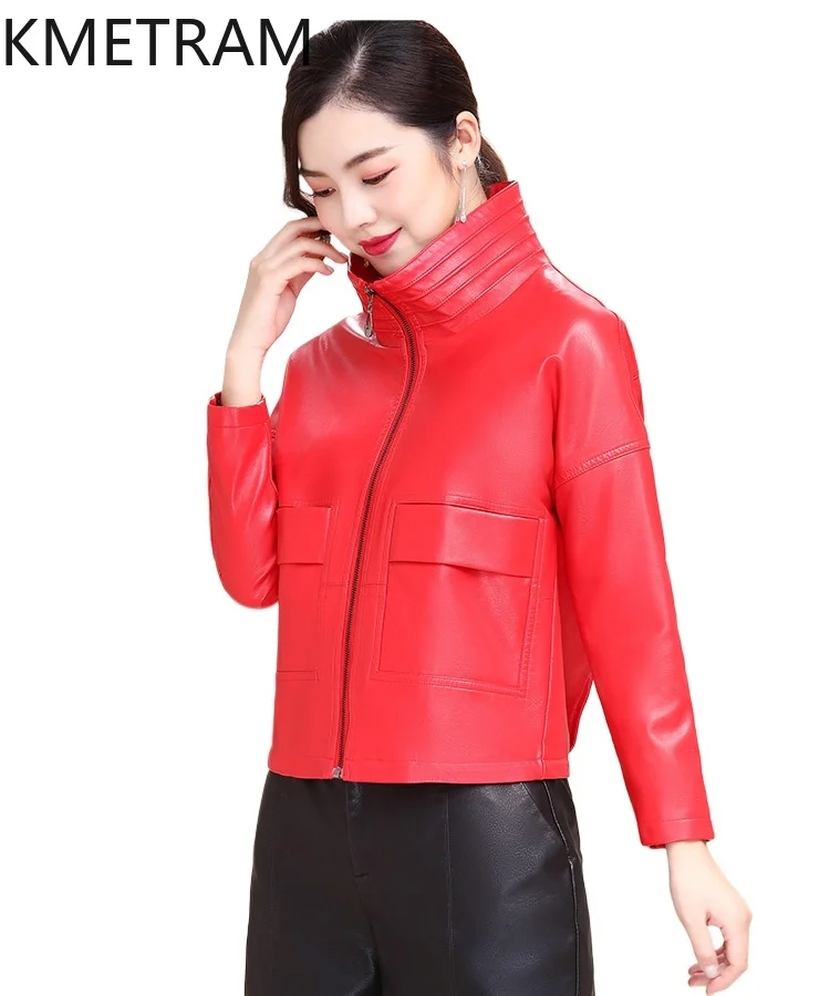 KMETRAM-Chaqueta de piel de oveja auténtica para mujer, abrigos cortos coreanos, ropa holgada para primavera y otoño, novedad de 2024