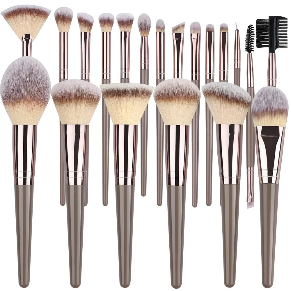 Juego de brochas para base y colorete suave portátil, color champán, 20, 15, 10, brocha cosmética, pelo sintético personalizable, uso para cara