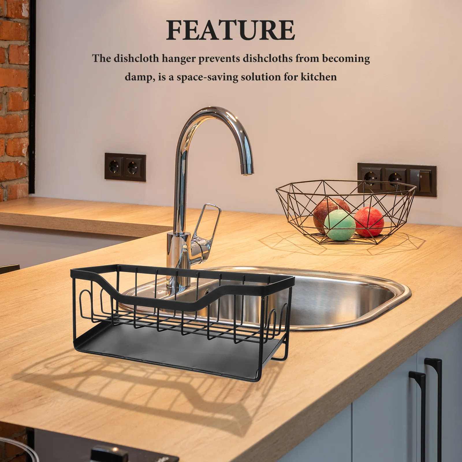 Kitchen Sink Organizer Rack Metal Sponge Holder with Drain Tray Dishcloth Hanger Soap Storage