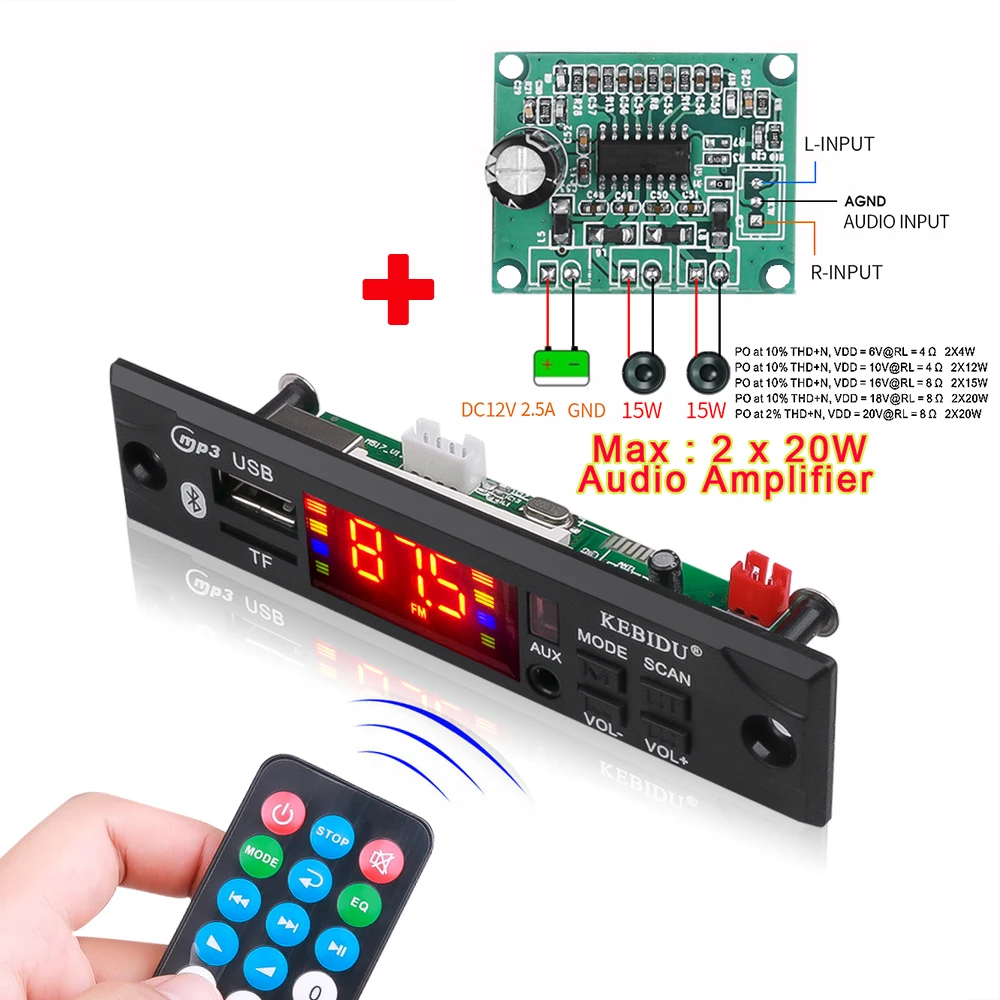 kebidu 12V Wireless Bluetooth Audio Decoder Board Module Car MP3 Player MP3 WMA WAV AUX 3.5MM USB TF FM decoder board DIY Speake